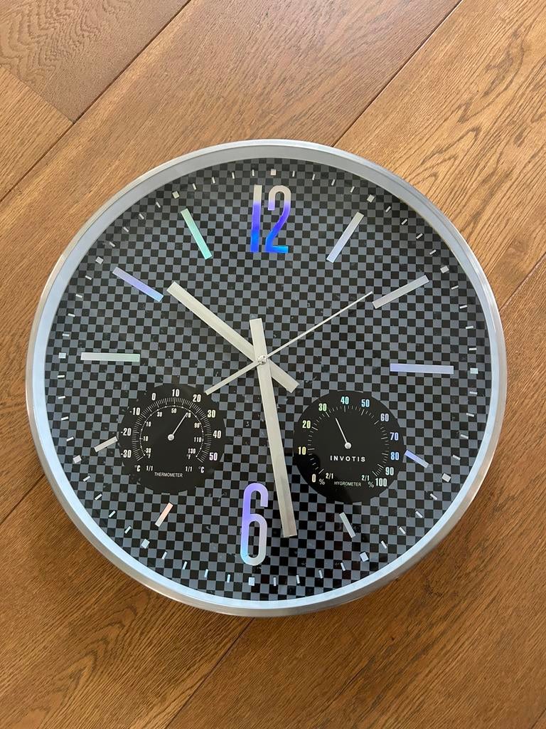 Inovitis wandklok hygrometer thermometer iriserend, Ophalen, Zo goed als nieuw, Wandklok