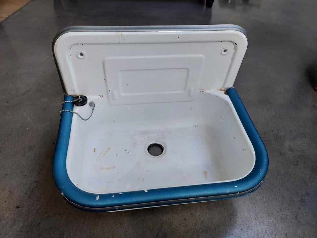 Emaille vintage wasbak wit met blauwe rand, Antiek en Kunst, Antiek | Emaille, Ophalen