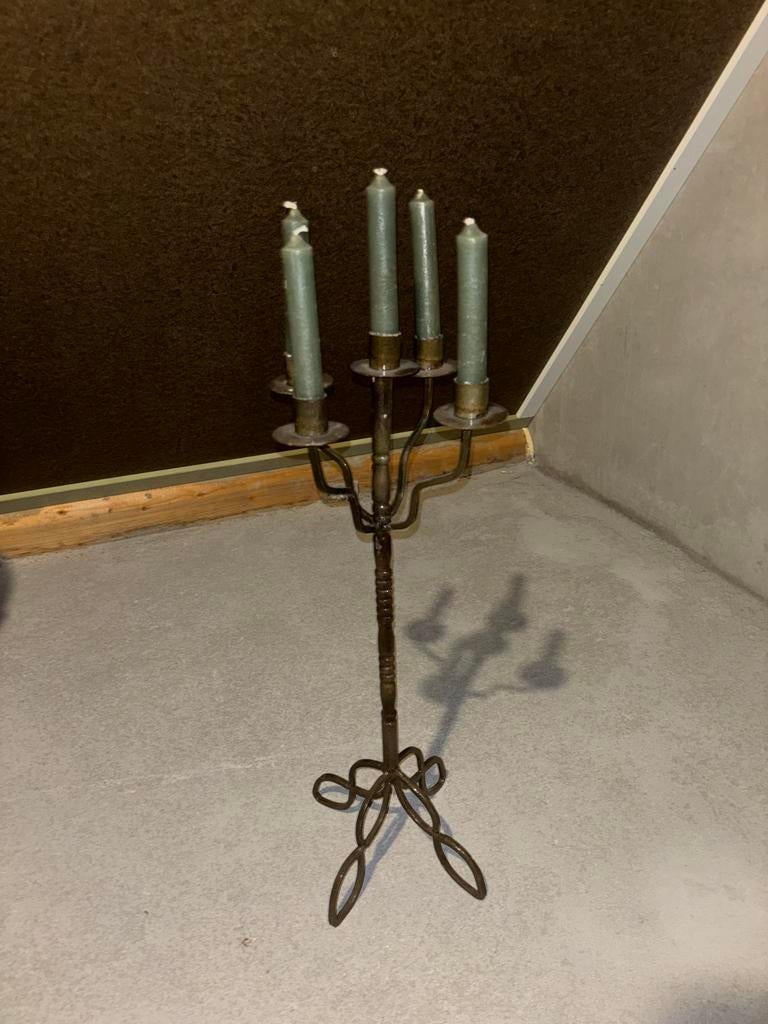 Vintage Kandelaar met Groene Kaarsen - 62 cm, Ophalen, Overige materialen