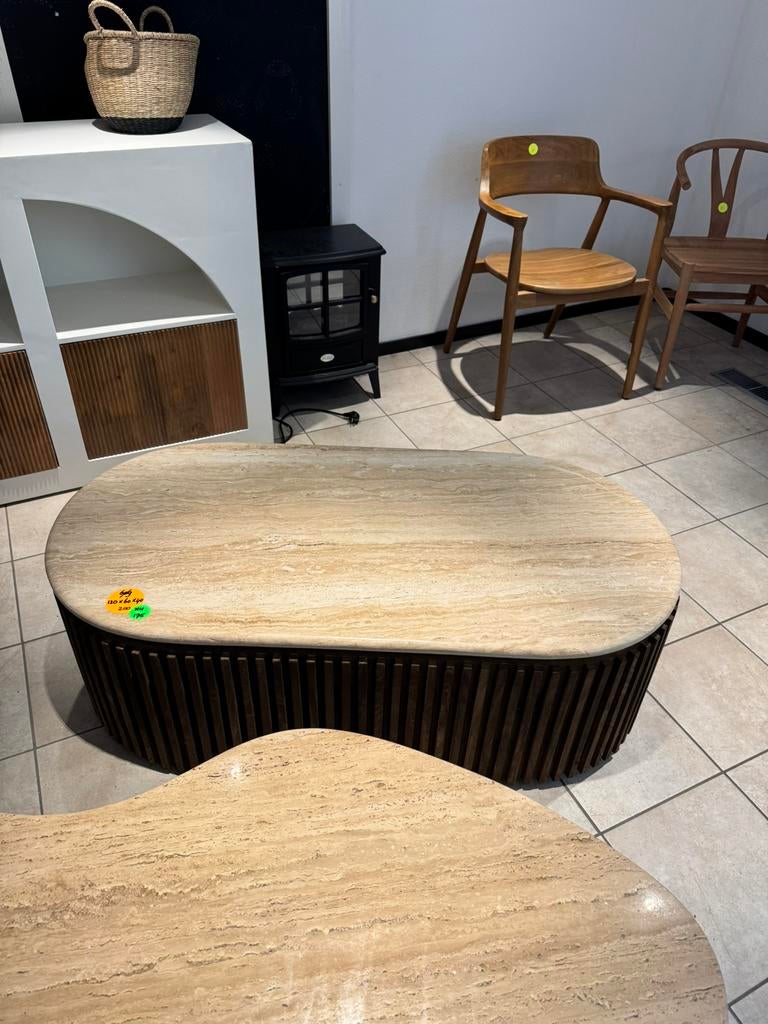 Salontafel travertin mangohout 120x60x40 B keus, Ophalen, 100 tot 150 cm, Nieuw, 50 tot 100 cm