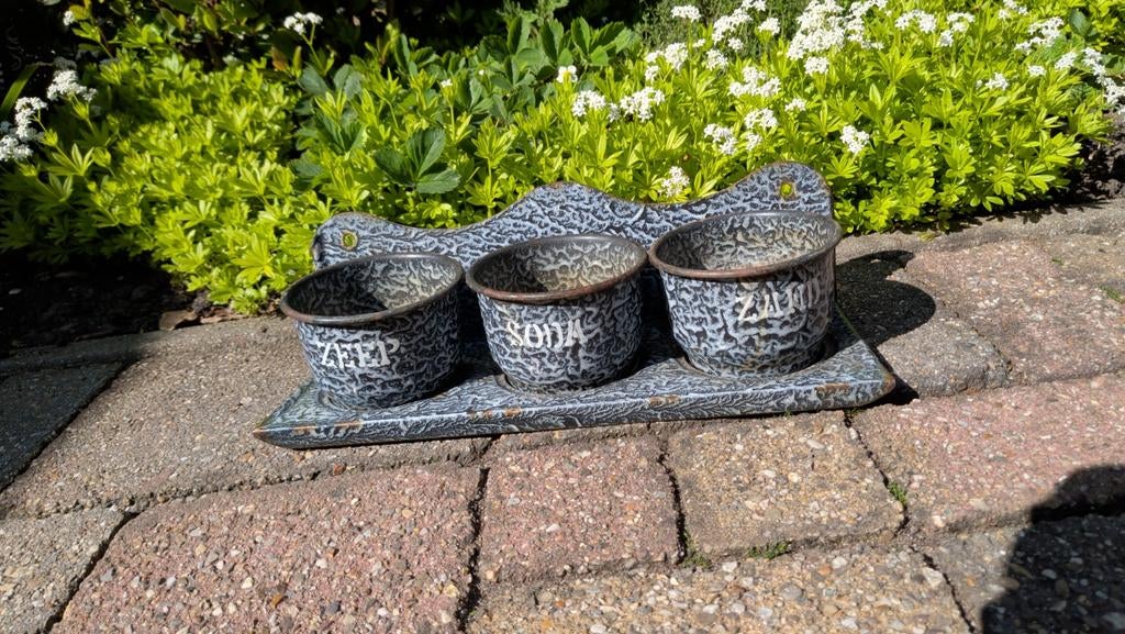 Geëmailleerde oude bakjes, Ophalen of Verzenden, Gebruikt