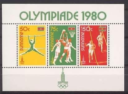 Suriname 215 postfris Olympiade 1980, Postzegels en Munten, Postzegels | Suriname, Ophalen of Verzenden, Postfris