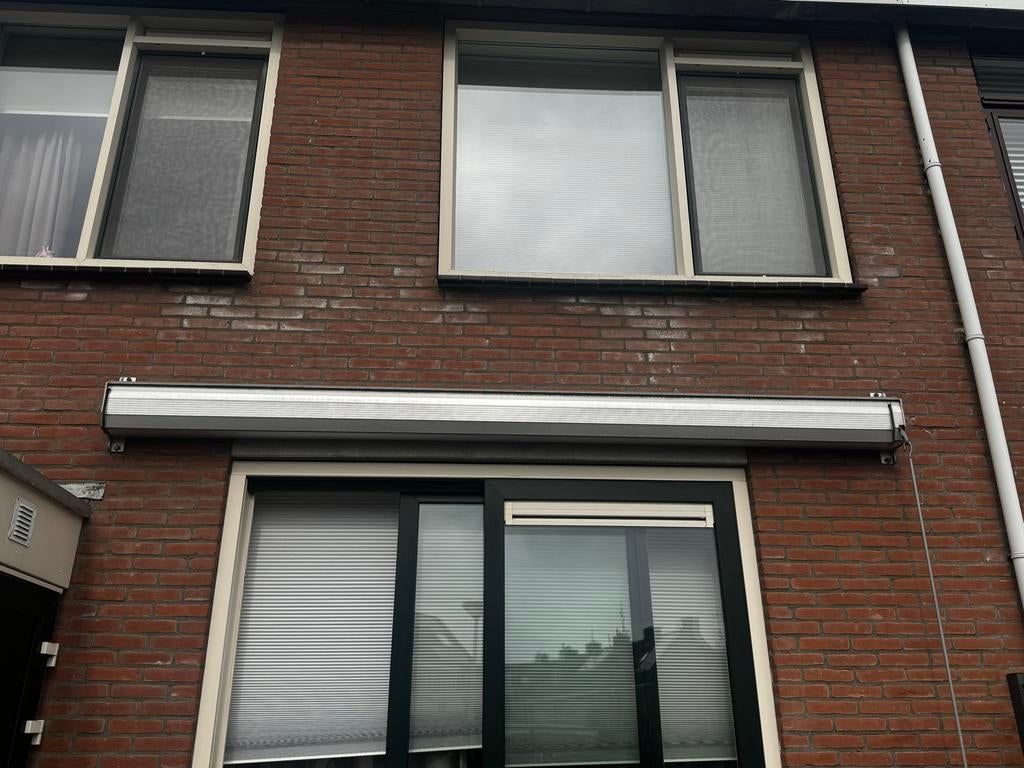 Zonnescherm 350 cm breed - Knikarmscherm, Ophalen, Gebruikt, 250 cm tot 450 cm, Knikarmscherm