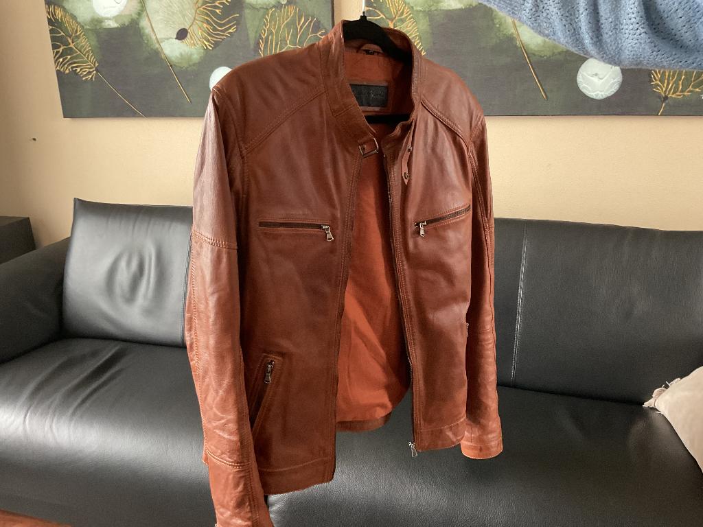 Lederen jas ~ premium leather ~ Carlo Sacchi ~ zomerjas, Ophalen, Zo goed als nieuw, Maat 52/54 (L), Bruin