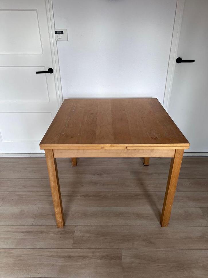 Houten eettafel uitschuifbaar 90x90cm (tot 166cm), Huis en Inrichting, Tafels | Eettafels, Gebruikt, 50 tot 100 cm, Vier personen