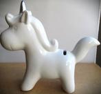 Eenhoorn~Unicorn~Keramiek~Spaarpot~Zilveren eenhoorn, Ophalen of Verzenden, Zo goed als nieuw, Steen, Aardewerk of Keramiek, Dier