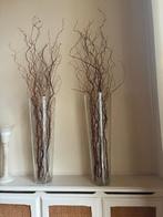 2 Glazen Vazen 70 cm Hoog Glasdikte 12 mm Diam Boven 23 cm, Gebruikt, Overige kleuren, 50 tot 75 cm, Ophalen of Verzenden