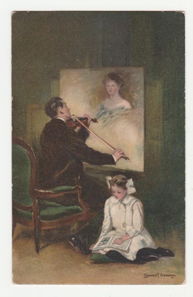 Vader en dochter.  C.F. Underwood.  Illistrateurs.  Violist., Verzenden, Voor 1920, Ongelopen, Overige thema's