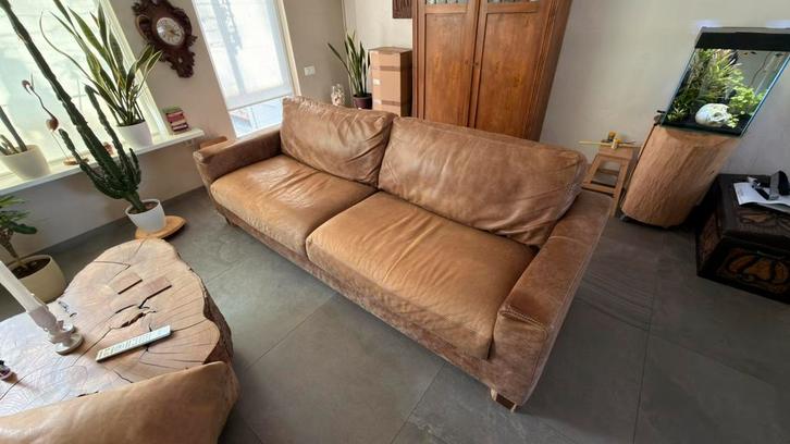 Zeer nette 3 en half lederen hoekbank, Huis en Inrichting, Banken | Complete zithoeken, Zo goed als nieuw, Leer, Ophalen