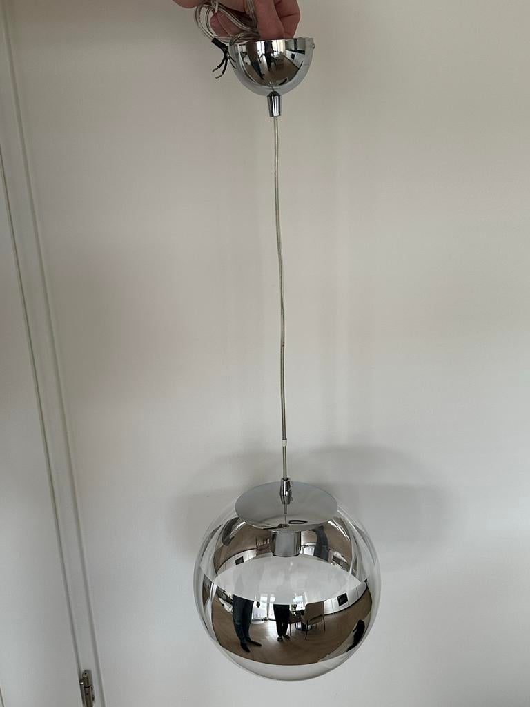 Moderne Hanglamp Glas met Spiegelband - Chroom, Huis en Inrichting, Lampen | Hanglampen, Ophalen of Verzenden, Zo goed als nieuw
