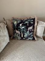Decoratief kussen met jungleprint en franjes, Ophalen of Verzenden, Zo goed als nieuw, Zwart, Vierkant