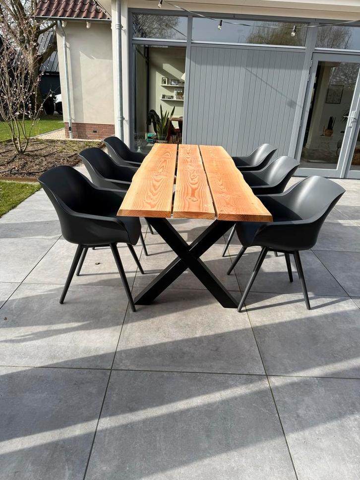 Douglas Tuintafel met Natuurlijke Randen en X-poten, Tuin en Terras, Tuintafels, Nieuw, Rechthoekig, Hout, Ophalen of Verzenden