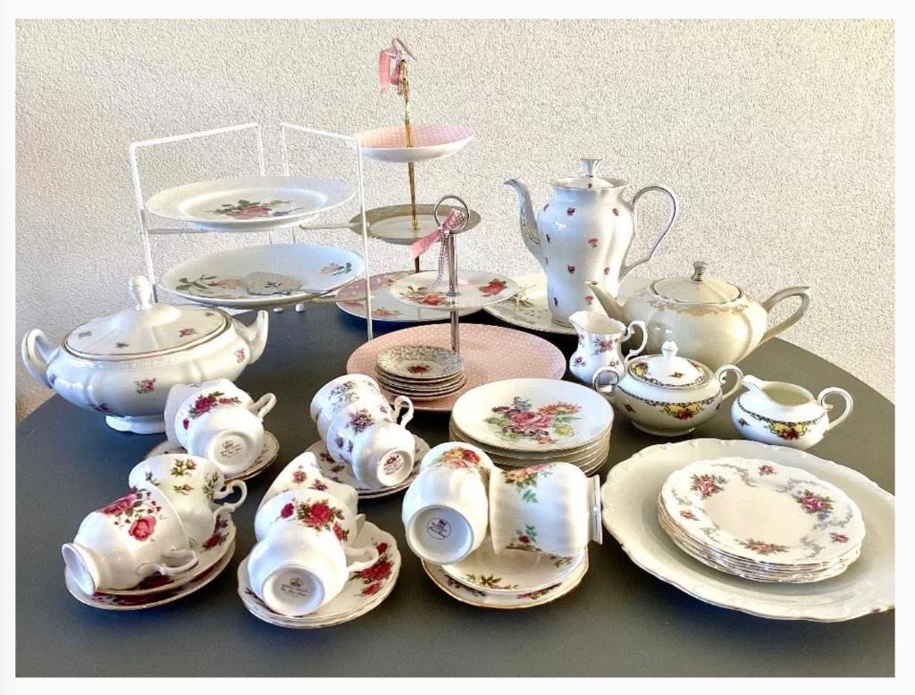 High Tea servies te huur, 10 tot 70 personen, vintage chic, Ophalen, Gebruikt, Overige