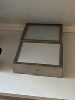 2x RVS Plafonnière met Melkglas - E14 Fitting - 23x23cm, Ophalen, Gebruikt, Metaal, Modern