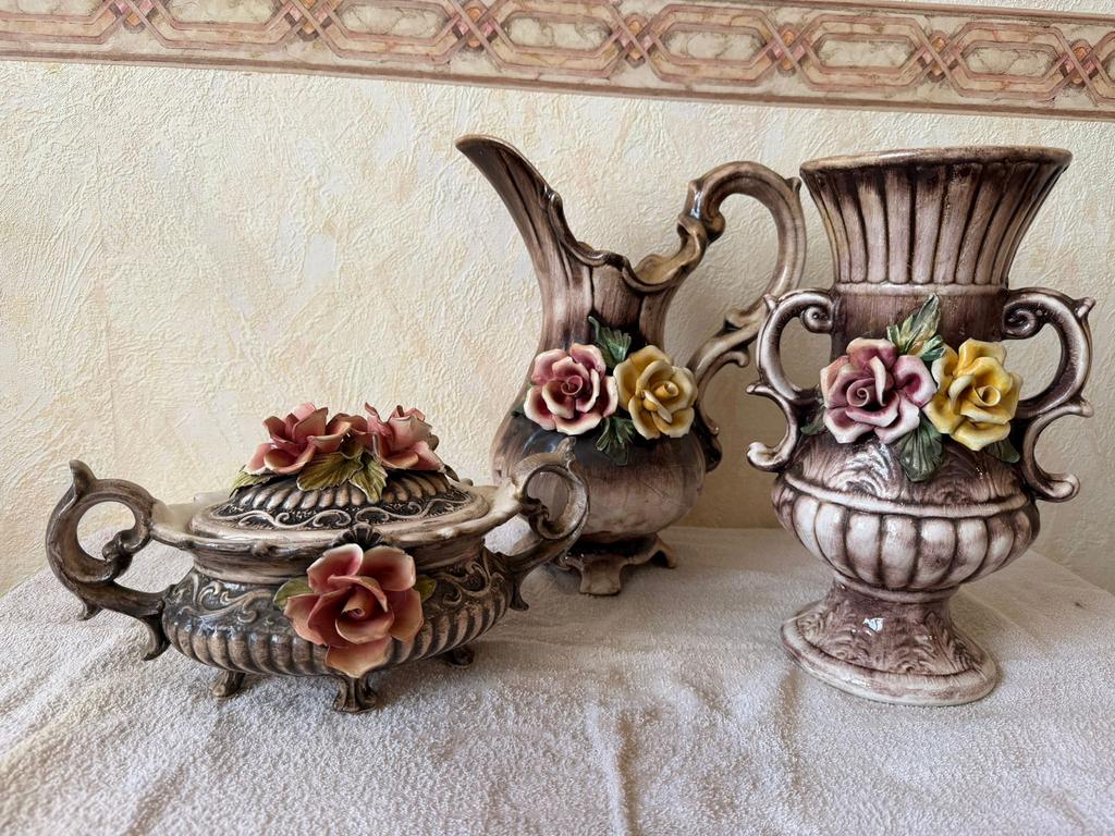 Vintage Bassano Italië Keramische Set - Vaas, Kan, Pot, Antiek en Kunst, Ophalen of Verzenden