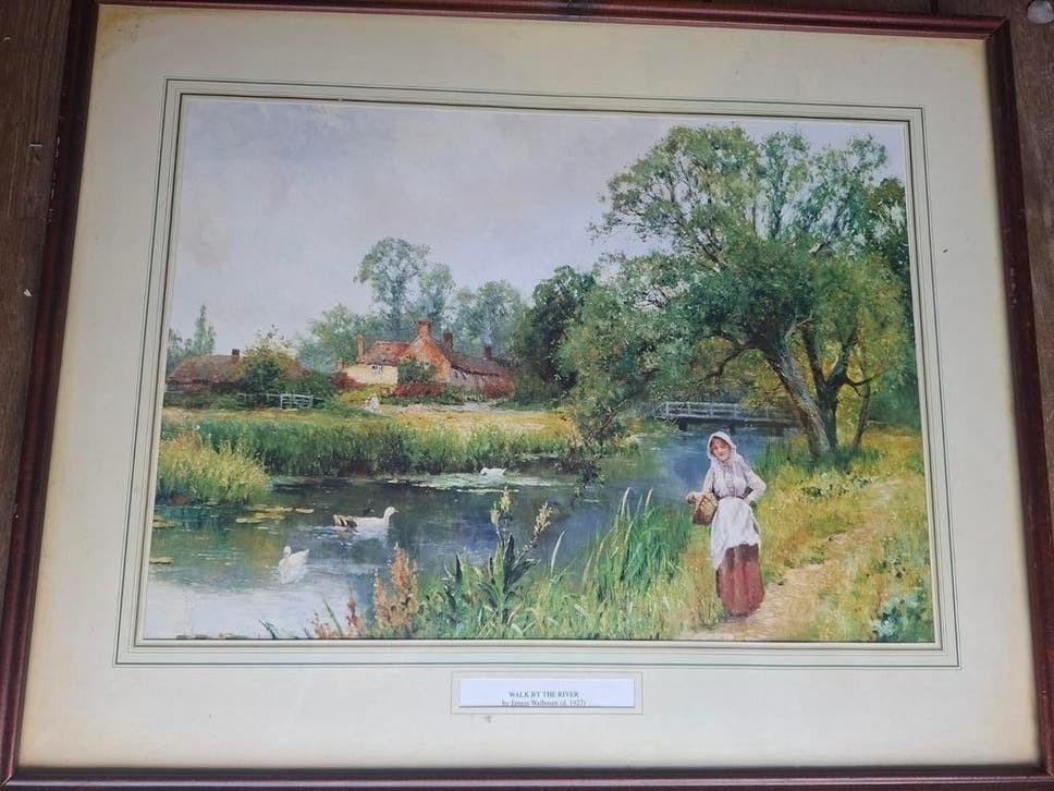 Ingelijste aquarel 'Walk by the River' - Ernest Walbourn, Antiek en Kunst, Kunst | Schilderijen | Klassiek, Ophalen