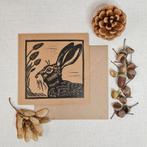Dubbele kaart met envelop haas handgemaakt linosnede 15x15, Ophalen of Verzenden, Nieuw