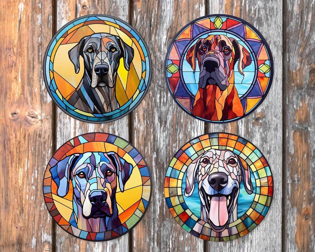 Duitse Dog Glas in Lood onderzetters met houder rond, Ophalen of Verzenden, Nieuw, Glas of Kopje