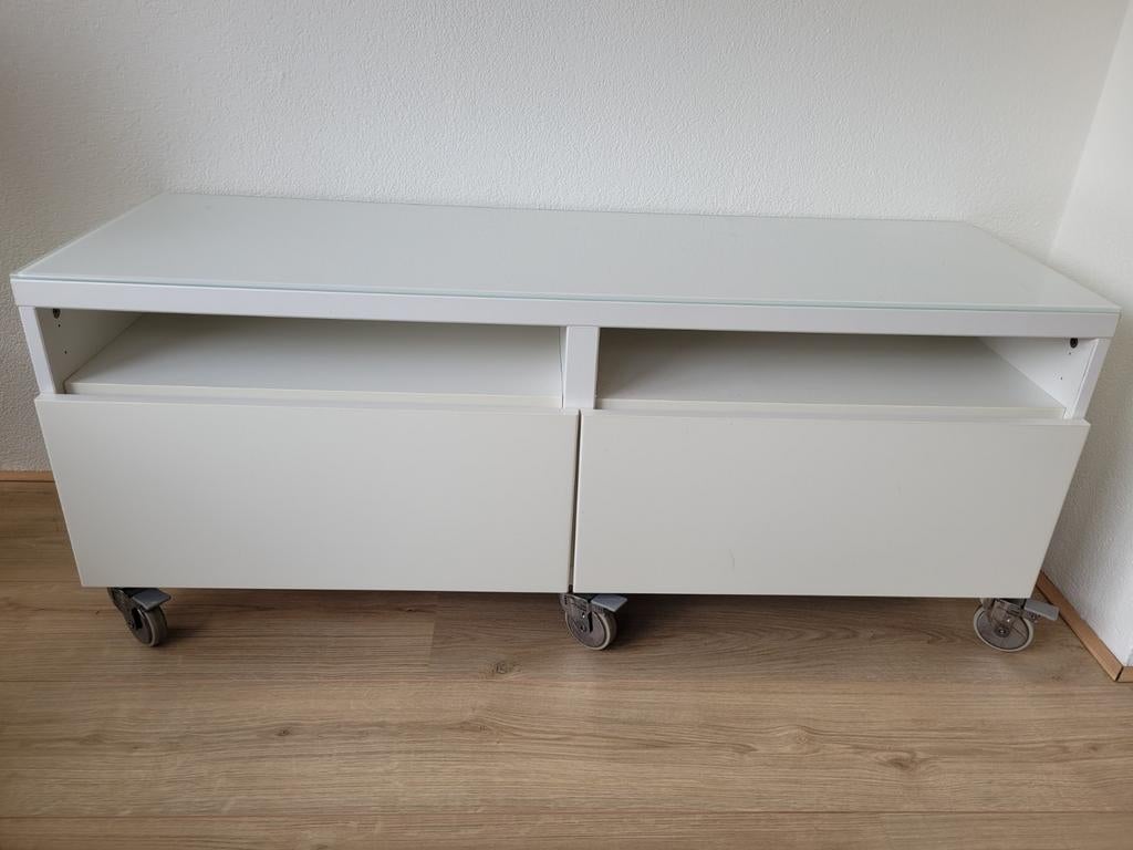 Witte Ikea Besta met lades en wielen., Ophalen, Gebruikt, 100 tot 150 cm, Minder dan 100 cm
