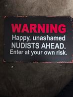 Metalen bord - Waarschuwing: Naakte mensen!, Huis en Inrichting, Ophalen of Verzenden, Zo goed als nieuw