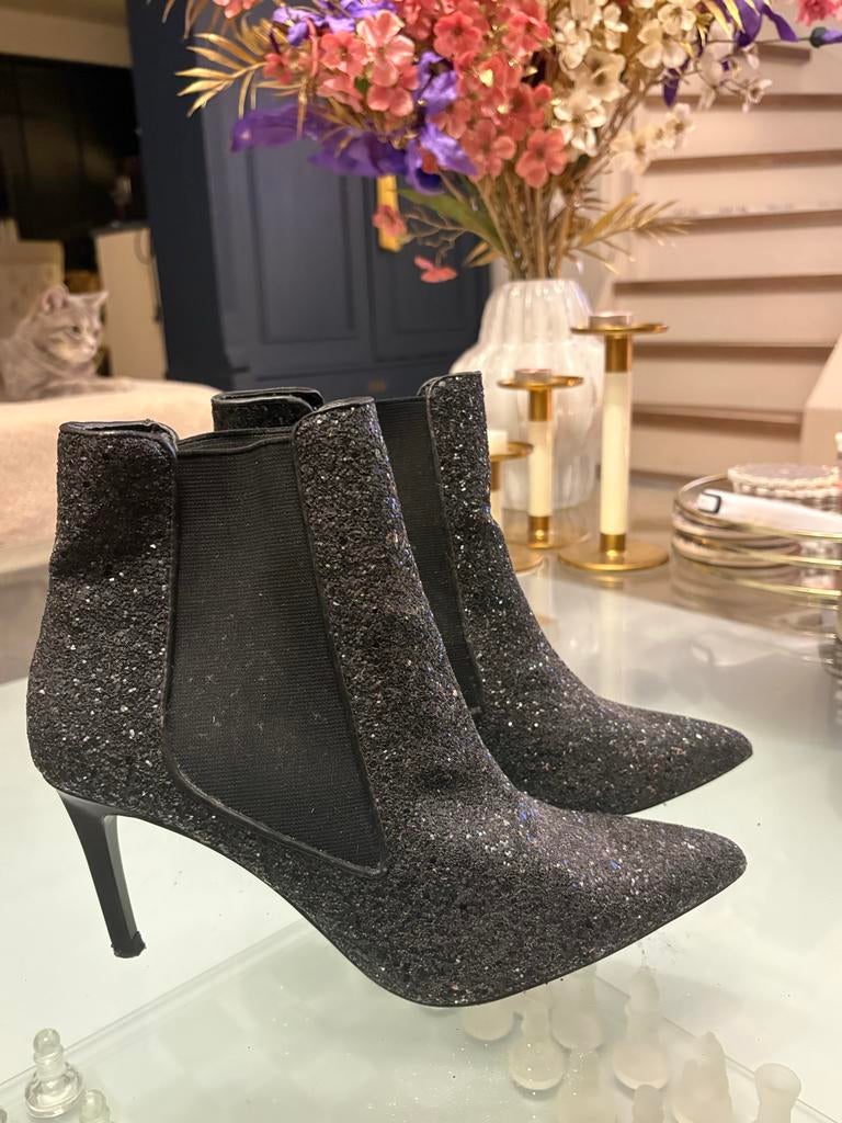 Chique zwarte glitter enkellaarsjes (maat 41), Kleding | Dames, Zwart, Lage of Enkellaarzen, Ophalen of Verzenden, Zo goed als nieuw