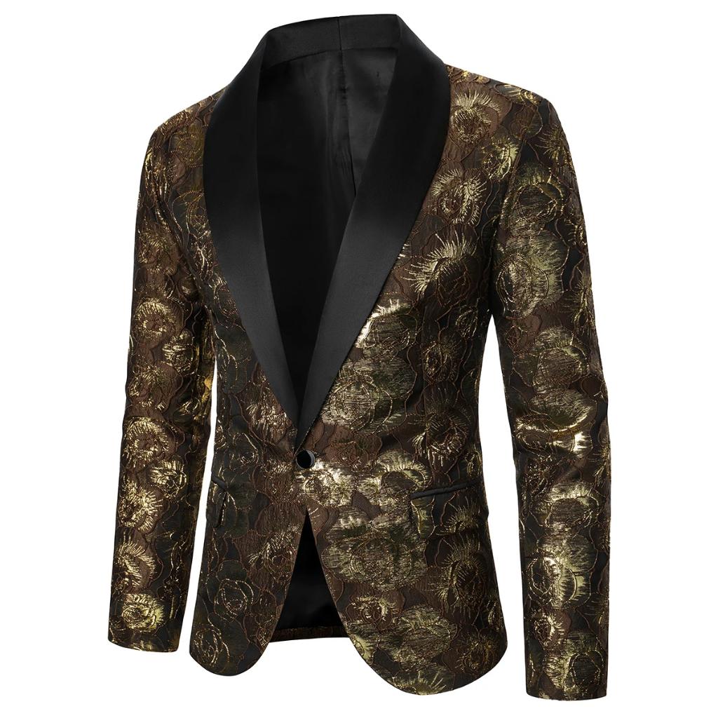 Heren bruin goud colbert podium feest glimmend jasje blazer, Verzenden, Nieuw, Overige maten, Overige kleuren