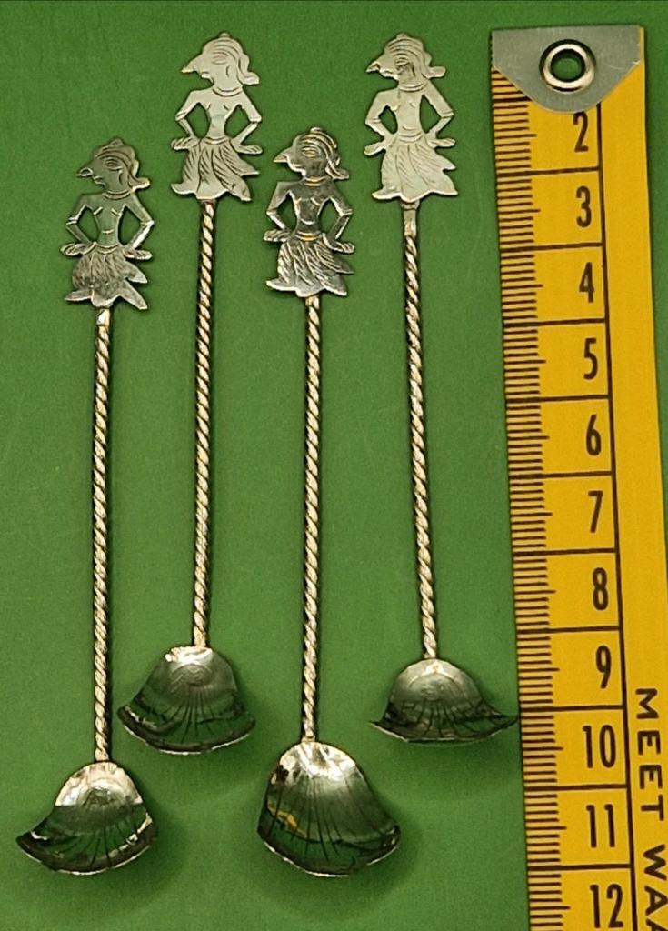 4 verzilverde Javaanse Djokja kruiden lepeltjes, Antiek en Kunst, Ophalen of Verzenden