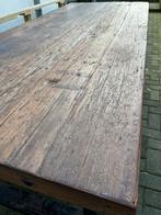 Massief oud eiken eettafel, Ophalen, Gebruikt, Eikenhout, 200 cm of meer