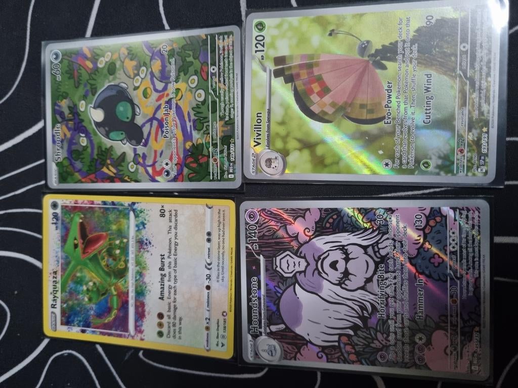 Pokémon kaarten Shroodle, Vivillon, Rayquaza, Houndstone, Verzenden