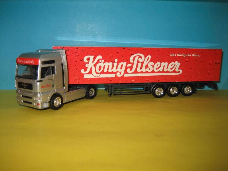 Konig-Pilksener  Bier  MAN  Nu spec.prijs  Herpa  rood, Hobby en Vrije tijd, Modelauto's | 1:87, Zo goed als nieuw, Bus of Vrachtwagen