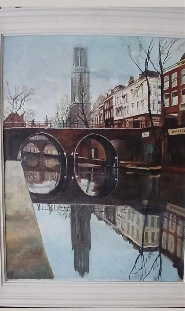 Schilderij Domtoren Utrecht - Olieverf op doek, Antiek en Kunst, Ophalen of Verzenden