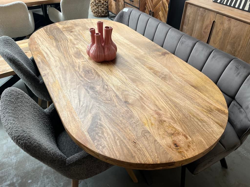 Magazijn leegverkoop eettafel deens ovaal mangohout matrix, Hout, Nieuw, Ophalen of Verzenden, Info@wkhome.nl