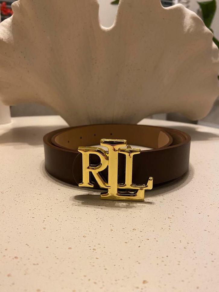 Ralph Lauren Riem Bruin 110cm met Gouden RL Gesp, Kleding | Dames, Riemen en Ceinturen, Gedragen, 100 cm of meer, Bruin, Ophalen of Verzenden