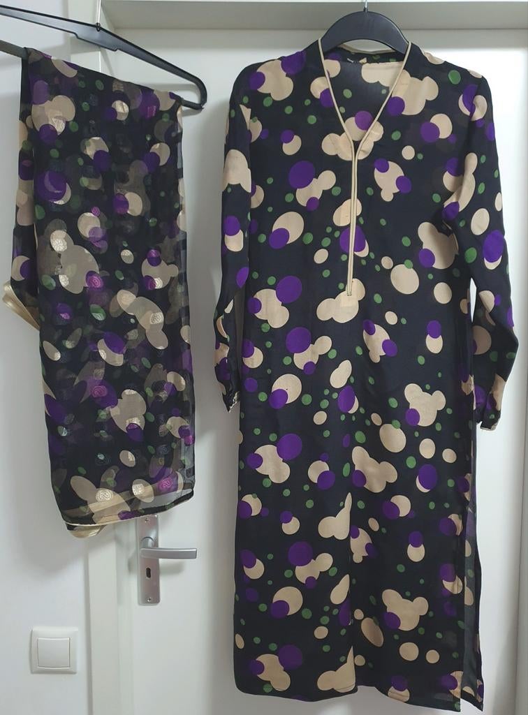 Indiase Zwarte tuniek jurk kameez met sjaal, maat M nieuw, Maat 38/40 (M), Zwart, Nieuw, Ophalen of Verzenden