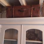 Oude brocante leren koffer met hout beslag, Antiek en Kunst, Ophalen