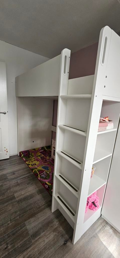 Witte hoogslaper met trap en opbergruimte, Ophalen, Zo goed als nieuw, Hoogslaper