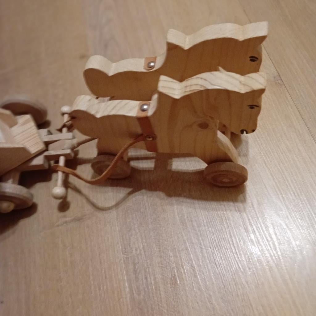 Houten paardje met wagen nieuw, Antiek en Kunst, Ophalen of Verzenden