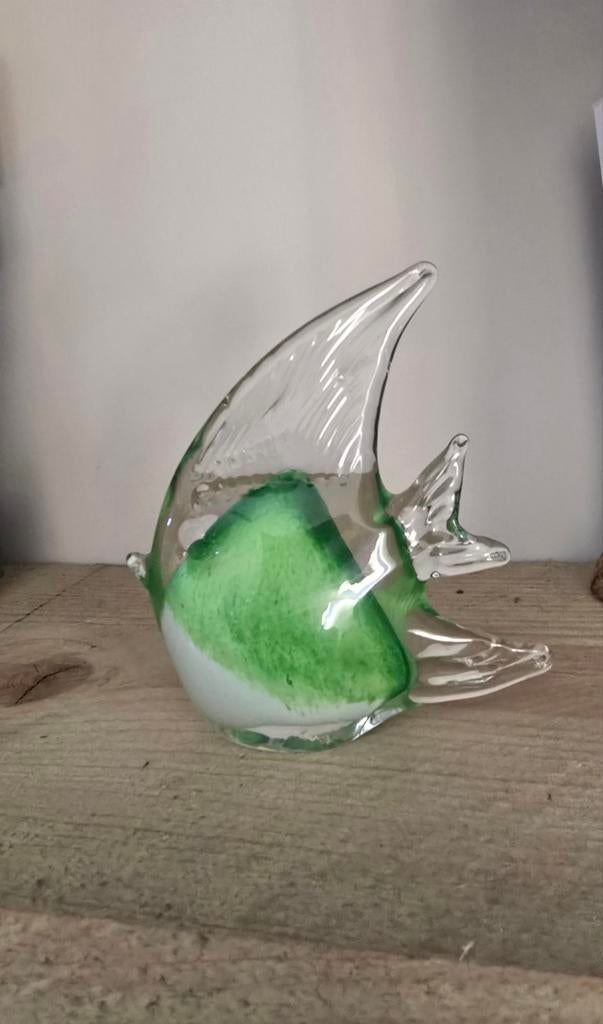 Vintage Murano Glas Maanvis - Groen en Wit, Antiek en Kunst, Ophalen