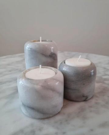 Set 3 vintage carrara marmer wacinelichthouders kaarshouder beschikbaar voor biedingen