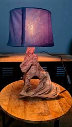 Unieke Lamp van Eikenhout met Stijlvolle Kap, Ophalen of Verzenden, Stof, Minder dan 100 cm, Landelijk