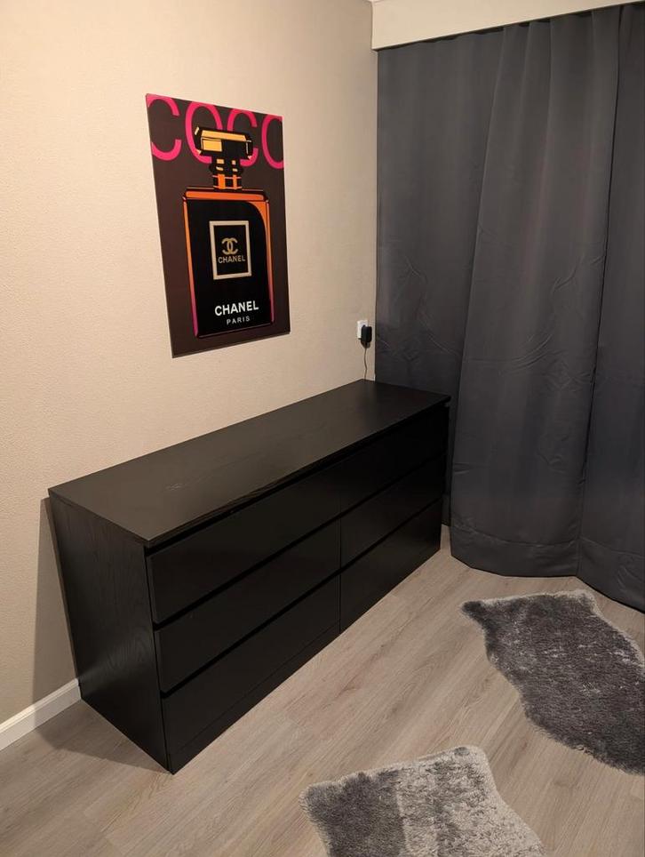 Ikea Malm Zwart ladekast, Huis en Inrichting, Kasten | Dressoirs, Zo goed als nieuw, 100 tot 150 cm, 50 tot 75 cm, Met lade(s)