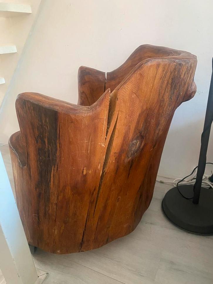 Boomstam Stoel - Eyecatcher Interieur, Huis en Inrichting, Stoelen, Gebruikt, Eén, Hout, Bruin, Ophalen