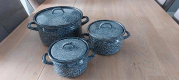 Emaille Pannensetje Wolken - 3 Pannen beschikbaar voor biedingen