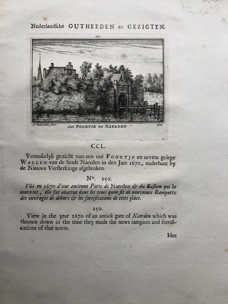 250 / Naarden Oud Poortje Kopergravure 1732, Antiek en Kunst, Kunst | Etsen en Gravures, Ophalen of Verzenden