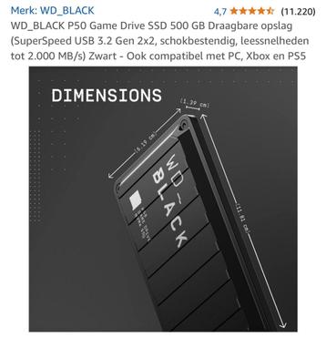 WD_BLACK P50 500GB SSD - Zo goed als nieuw! beschikbaar voor biedingen