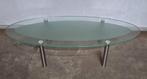 Glazen salontafel met metalen poten, Ophalen, Minder dan 45 cm, Gebruikt, Glas