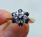 9kt Gouden rozet ring: 7 x saffier + 6 x witte topaas. 1972, Sieraden, Tassen en Uiterlijk, Antieke sieraden, Ophalen of Verzenden