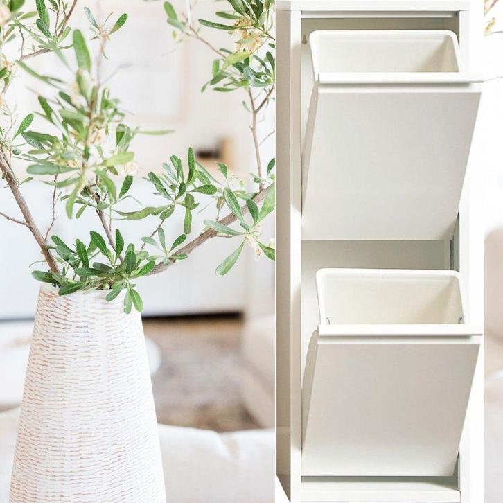 Prullenbak 2 vakken - Afvalemmer 30 Liter-Metaal-33x25x93cm, Huis en Inrichting, Woonaccessoires | Prullenbakken, Nieuw, Rvs, Minder dan 50 cm