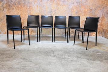 ZGANieuw 6 zwarte leren Bontempi Casa Linda design stoelen beschikbaar voor biedingen