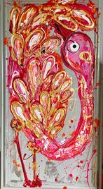 Abstract modern flamingo in lijst veel verf roze goud art, Antiek en Kunst, Kunst | Schilderijen | Abstract, Ophalen of Verzenden